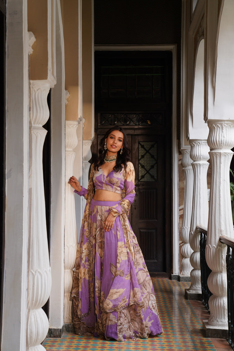 Lavender Floral Lehenga Set