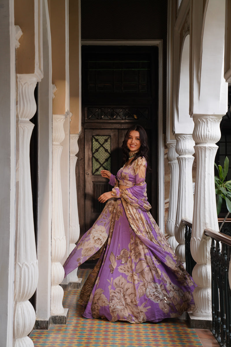 Lavender Floral Lehenga Set