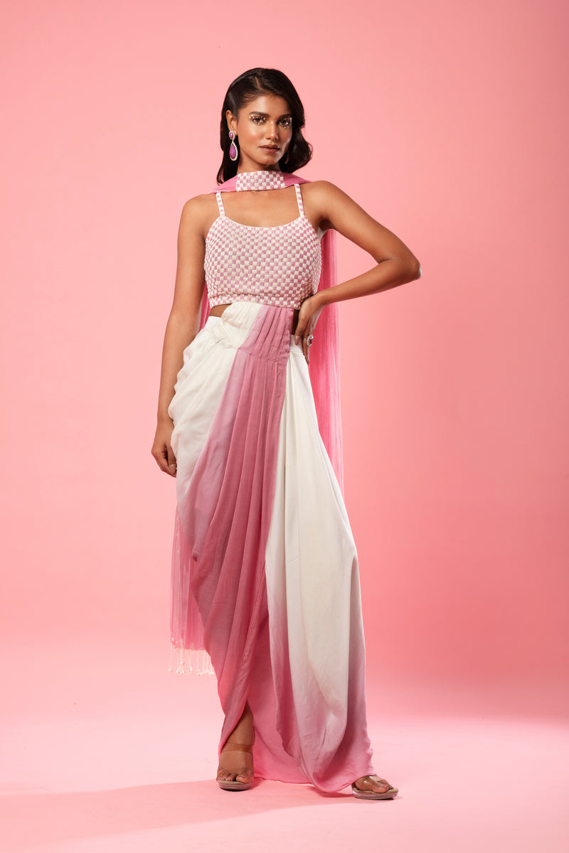 Ivory and pink ombre dhoti style  dress