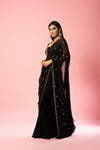 Black hand-embroidered saree set