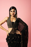 Black hand-embroidered saree set