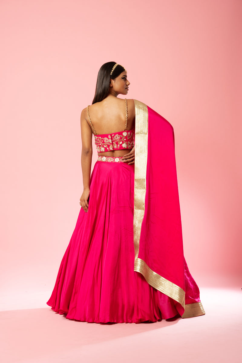 Hot pink hand embroidered lehenga set