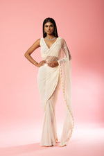 Ivory hand-embroidered saree set