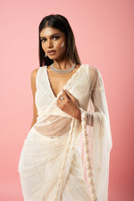 Ivory hand-embroidered saree set