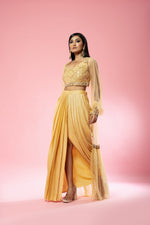 Golden hand-embroidered dhoti set