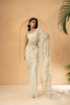 Ivory embroidered pre-stitched drape saree