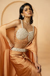 Golden embroidered pre-stitched drape corset saree