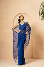 Blue embroidered pre-stitched drape saree