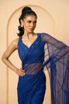 Blue embroidered pre-stitched drape saree