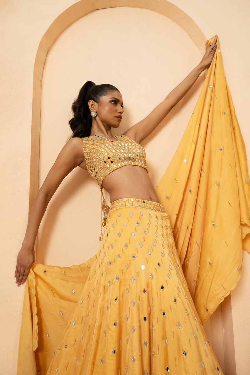 Golden mirror lehenga set