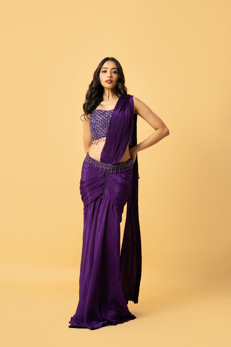 Violet Crepe Saree