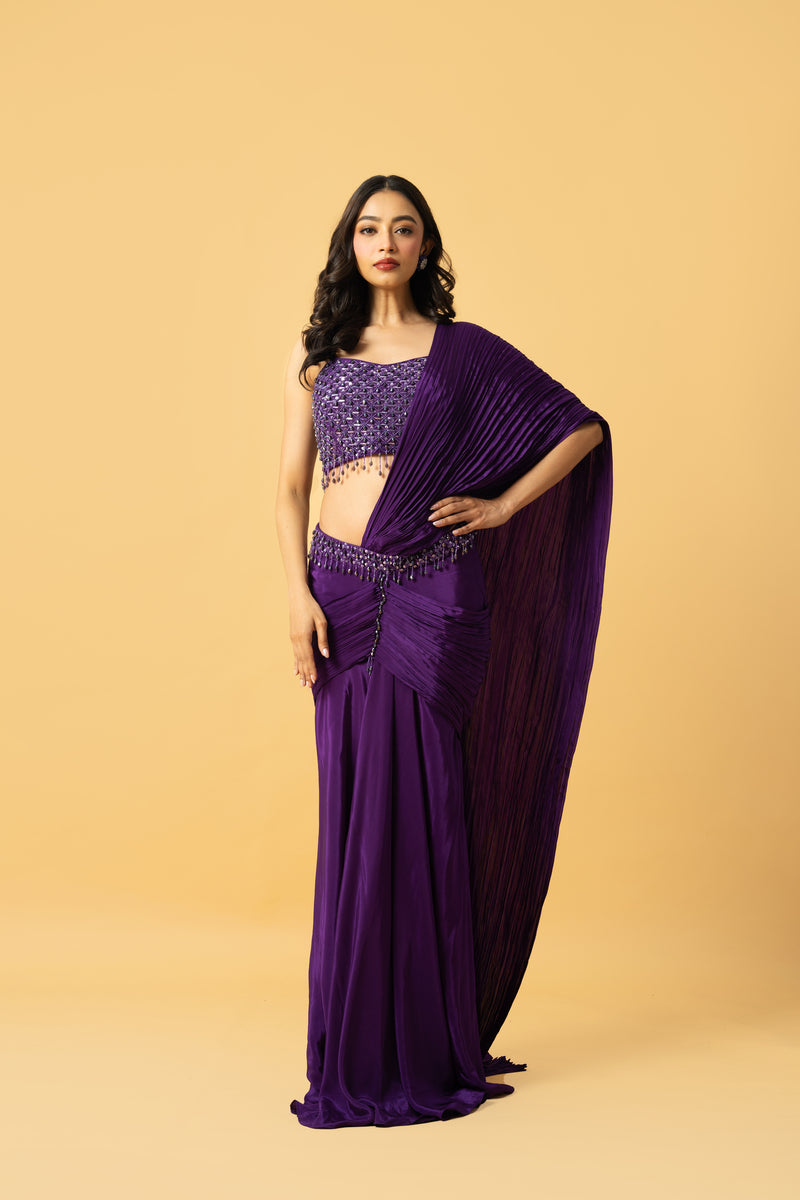 Violet Crepe Saree