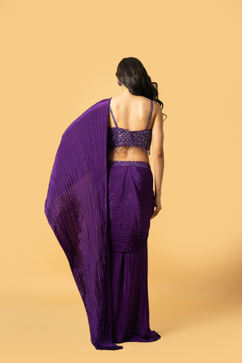 Violet Crepe Saree