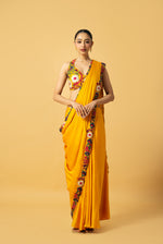 Golden yellow modal satin saree