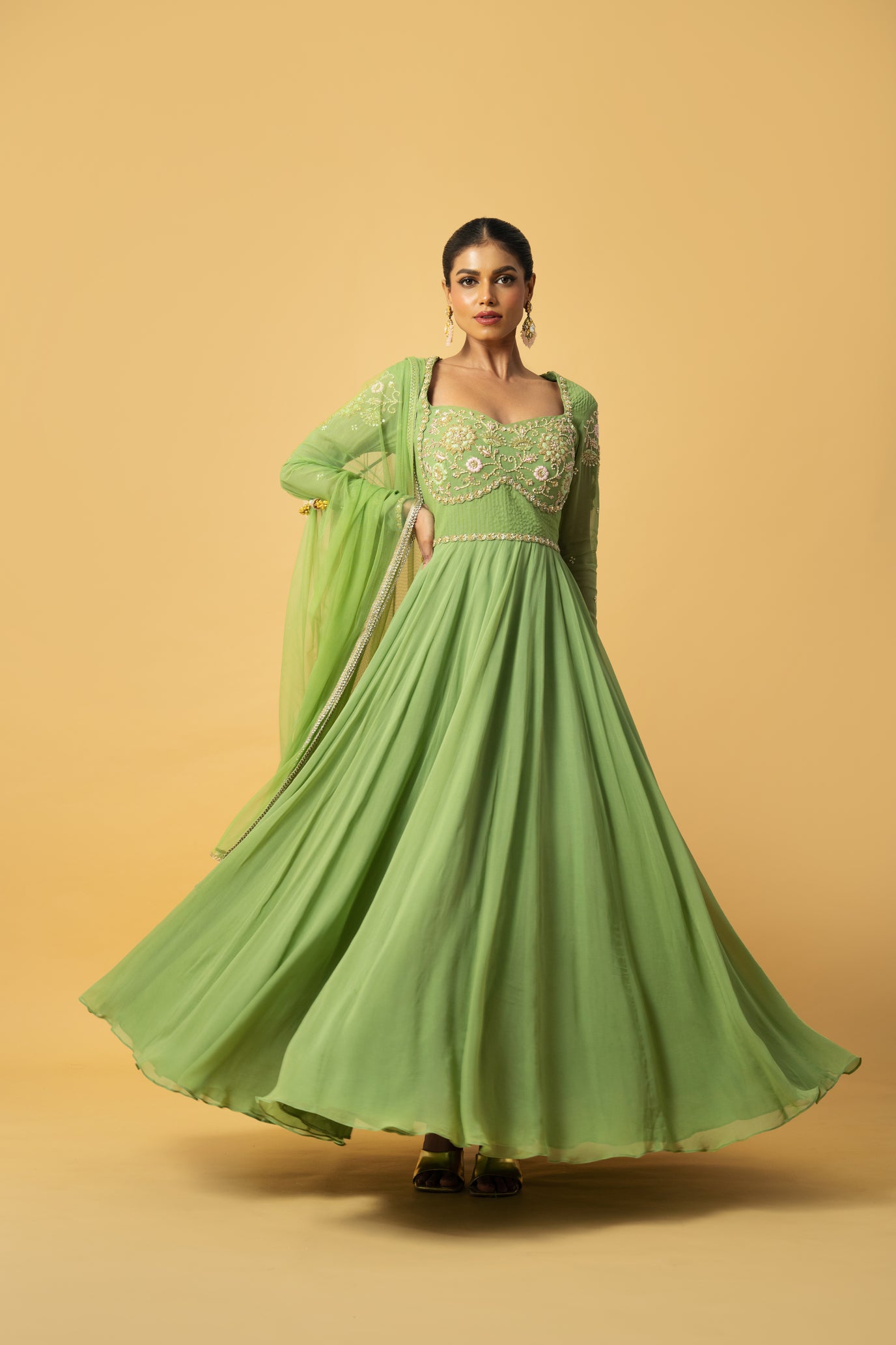 Mint Green Anarkali with Hand Embroidery 3XL Mint Green Anarkali with Hand Embroidery 3XL