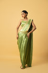 Bright mint green modal satin dhoti saree