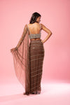 Coffee brown hand-embroidered saree