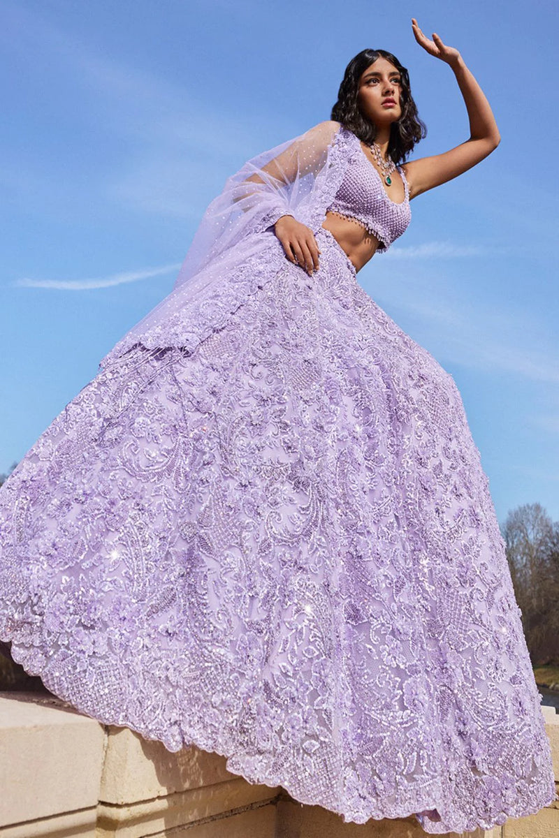 Mauve Sequin Lehenga Set by Seema Gujral - Lotus Bloom Canada