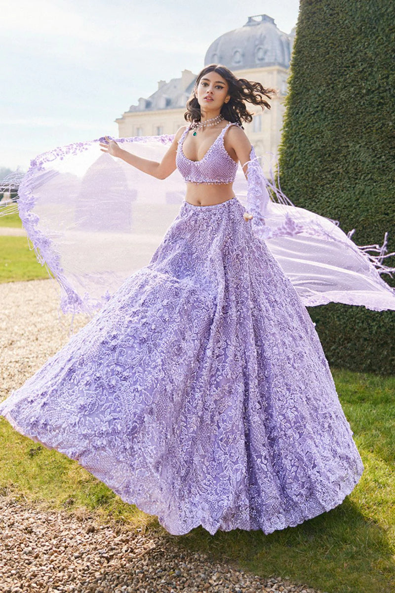 Mauve Sequin Lehenga Set by Seema Gujral - Lotus Bloom Canada