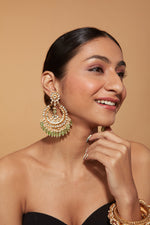 Gold Plated Kundan Studded With Beads Drop Chaandbali Earrings