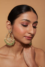 Gold Plated Kundan Studded With Beads Drop Chaandbali Earrings