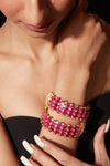 Gold Plated Kundan With Zircon Studded Red Synthetic Stone Bangles, Set of 2