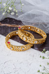 Gold Plated Womens Kundan, Polki Pair of bangles