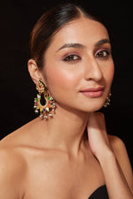 Gold Plated Multi Colour Stone With Drop Beads Chaandbali Earrings