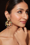 Gold Plated Multi Colour Stone With Drop Beads Chaandbali Earrings