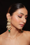 Gold Plated Kundan Studded With Single Bead Drop Dangle Earrings