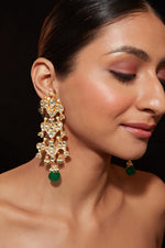 Gold Plated Kundan Studded With Single Bead Drop Dangle Earrings