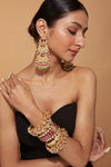 Gold Plated Kundan Studded With Multi Beads Drop Chaandbali Earrings