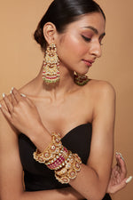 Gold Plated Kundan Studded With Multi Beads Drop Chaandbali Earrings