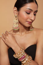 Gold Plated Kundan Studded With Multi Beads Drop Chaandbali Earrings