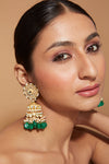 Gold Plated Kundan Studded With Green Beads Drop Jhumka Earrings