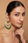 Gold Plated Kundan With Green Bead Drop Chaandbali Earrings