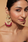 Gold Plated Kundan Studded Red Bead Drop Chaandbali Earrings