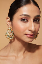 Gold Plated Kundan Studded Multi Colour Beads Chaandbali Earrings