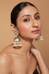 Rhodium Plated Kundan Studded With Pearl Drop Jhumka Earrings