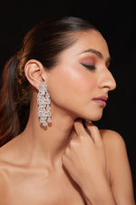 Rhodium Plated Zircon Studded Drop Earrings