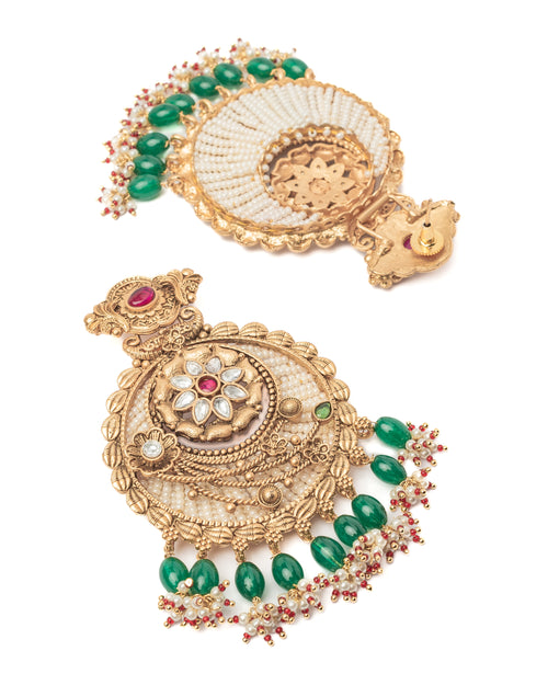 Isvaraah 2.0 Gold Plated Green Womens Pair of Chandbali Earrings