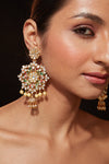 Gold Plated Kundan With Onyx Dangle Earrings