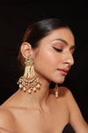 Gold Plated Kundan With Pearl Strand Dangle Earrings