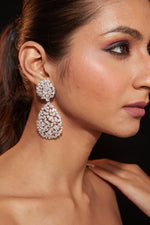 Rhodium Plated Zircon Studded Dangle Earrings