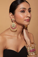 Gold Plated Kundan Studded With Multi Colour Onyx Chaandbali Earrings