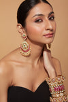 Gold Plated Kundan Studded With Multi Colour Onyx Chaandbali Earrings