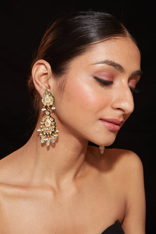 Gold Plated Meenakari Kundan Dangle Earrings