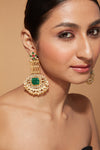 Gold Plated Kundan With Synthetic Emerald Dangle Earrings