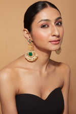 Gold Plated Kundan With Synthetic Emerald Dangle Earrings