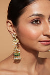 Gold Plated Kundan With Beads Drop Jhumka Earrings